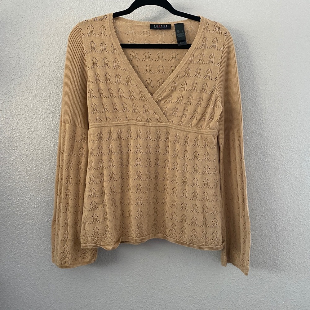 Tan Knit Babydoll Top Large Mori Kei Boho Chic Y2K‎ 2000s Bohemian Feminine
